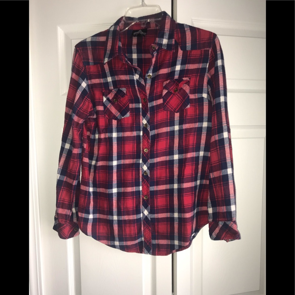 Red and blue flannel plaid shirt